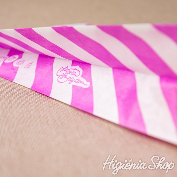 BontaBag 1 kg-os papírtasak lila-fehér csíkos design mintával - 200 db