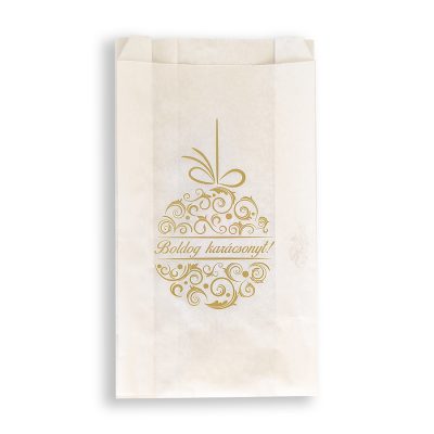 BontaBag 1 kg-os fehér papírtasak arany karácsonyi design mintával - 100 db