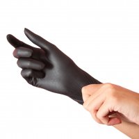 Púdermentes kesztyű nitril L-es méret fekete (100 db)